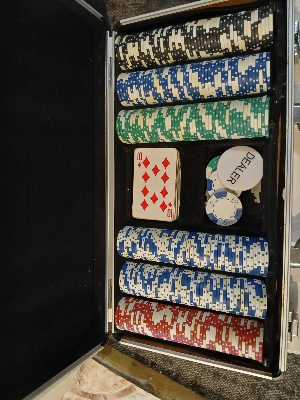 Poker Chip Set with Cards and Dealer Button - Black, Red, Blue, Green